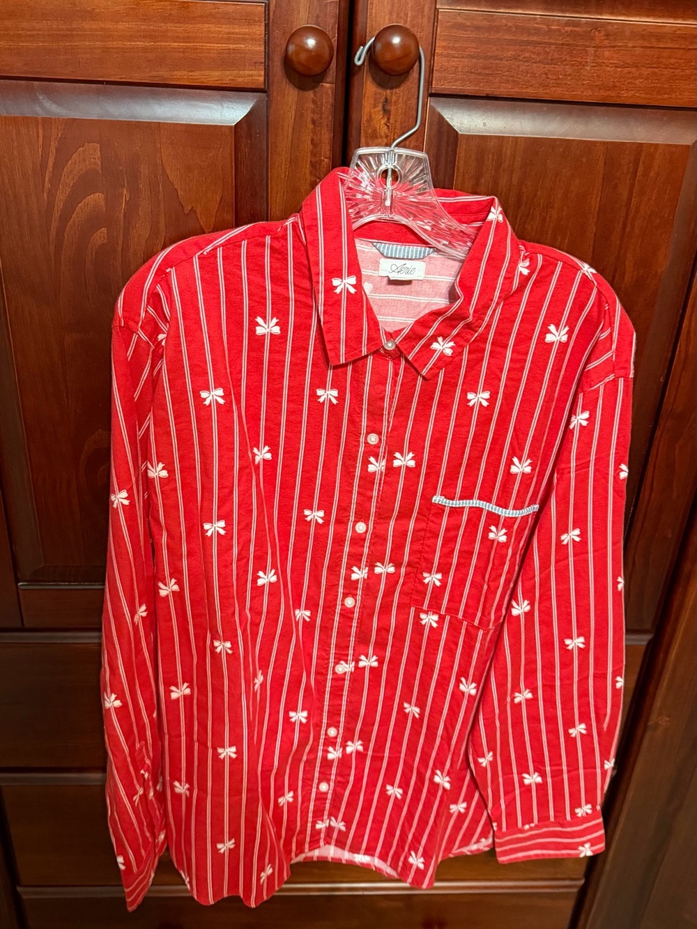 Women’s Aerie Red Striped PJ Shirt